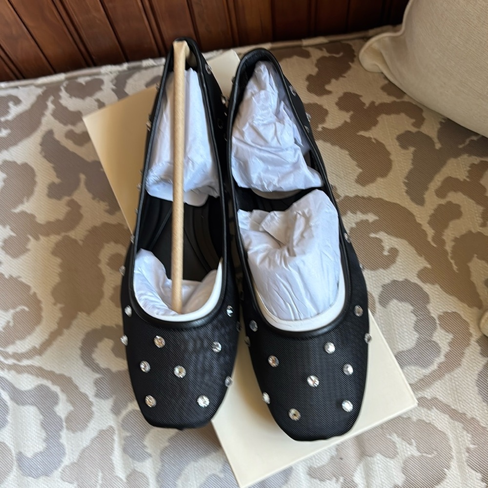 On 34th Black Mesh Slip-On Flats with Rhinestones size 6M
